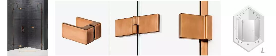 Душевой угол-ограждение «New Trendy» Avexa Copper Brushed 80/80 прозрачный/брашированная медь многоугольный без поддона левый 