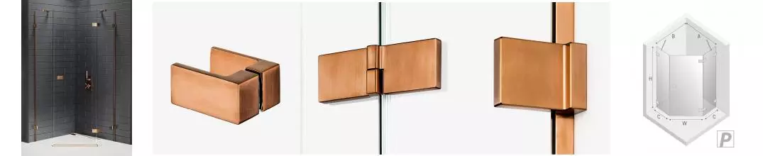 Душевой угол-ограждение «New Trendy» Avexa Copper Brushed 80/80 прозрачный/брашированная медь многоугольный без поддона правый 