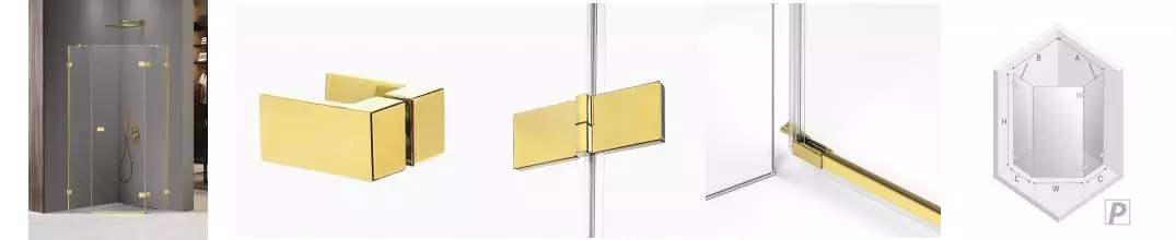 Душевой угол-ограждение «New Trendy» Avexa Gold Shine 80/80 прозрачный/золото многоугольный без поддона правый 