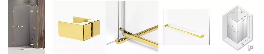 Душевой угол-ограждение «New Trendy» Avexa Gold Shine 90/90 прозрачный/золото квадратный без поддона правый 