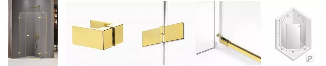 Душевой угол-ограждение «New Trendy» Avexa Gold Shine 90/90 прозрачный/золото многоугольный без поддона правый 