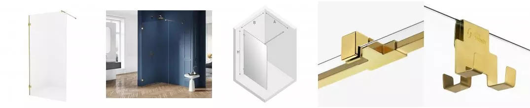 Душевая перегородка «New Trendy» Avexa Gold Brushed Walk-in 150/200 прозрачная/брашированное золото универсальная