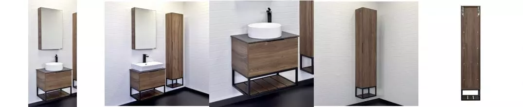 Мебель для ванной подвесная «Comforty» Порто 60 дуб тёмно-коричневый/чёрный муар