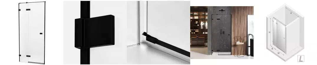 Душевая дверь «New Trendy» Avexa Black 100/200 прозрачная/чёрная матовая левая