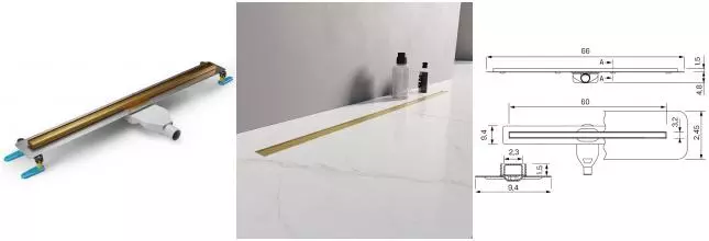 Душевой лоток «New Trendy» Visio Slim 60 см. OL-0081 боковой выпуск брашированное золото Душевой лоток «New Trendy» Visio Slim 60 см. OL-0081 боковой выпуск брашированное золото
