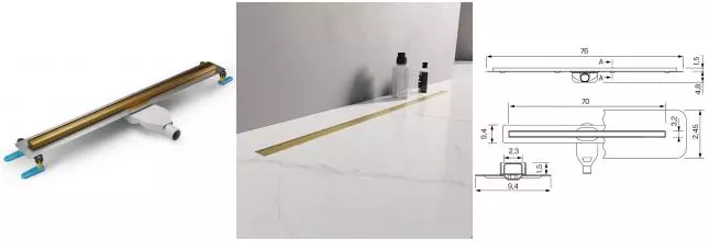 Душевой лоток «New Trendy» Visio Slim 70 см. OL-0082 боковой выпуск брашированное золото Душевой лоток «New Trendy» Visio Slim 70 см. OL-0082 боковой выпуск брашированное золото