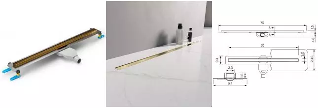 Душевой лоток «New Trendy» Visio Slim 70 см. OL-0072 боковой выпуск золото Душевой лоток «New Trendy» Visio Slim 70 см. OL-0072 боковой выпуск золото