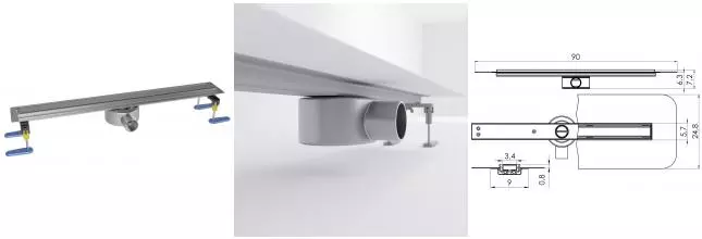 Душевой лоток «New Trendy» Vimo Slim 90 см. OL-0049 боковой выпуск хром  Душевой лоток «New Trendy» Vimo Slim 90 см. OL-0049 боковой выпуск хром