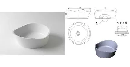 Раковина «Holbi» Mars 42/41 1.02.003.11.1.1.1 искусственный камень белая матовая с донным клапаном