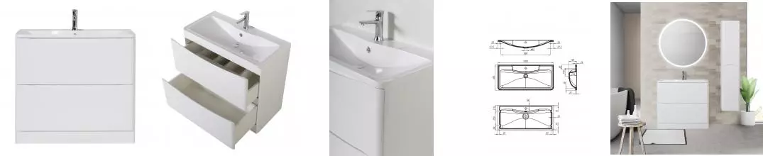 Тумба с раковиной «Belbagno» Acqua 100 (BB1000/455-LV-MR-ALR) Bianco Lucido