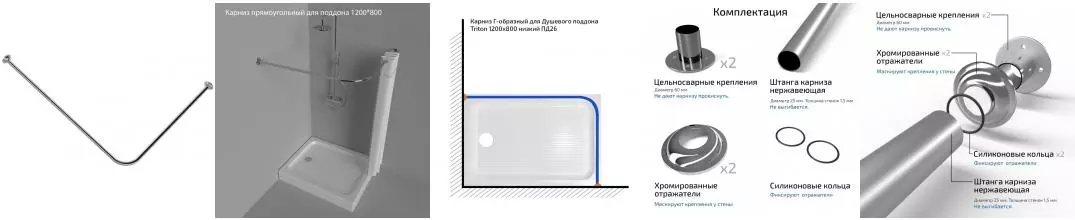 Карниз для поддона «Triton» прямоугольный 120/80 на стену хром