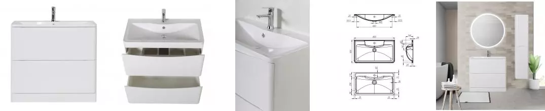 Тумба с раковиной «Belbagno» Acqua 80 (BB800/455-LV-MR-ALR) Bianco Lucido