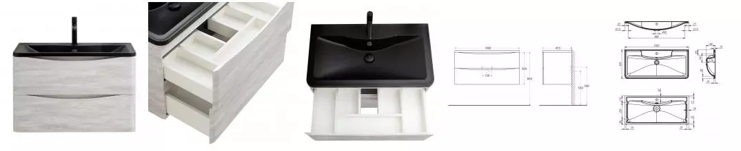 Тумба с раковиной «Belbagno» Acqua 100 (BB1000/455-LV-ART-ALR-NERO) подвесная Rovere Vintage Bianco Тумба с раковиной «Belbagno» Acqua 100 (BB1000/455-LV-ART-ALR-NERO) подвесная Rovere Vintage Bianco