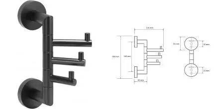 Тройной крючок «Bemeta» Dark 104206070 на стену чёрный матовый Тройной крючок «Bemeta» Dark 104206070 на стену чёрный матовый