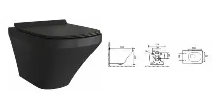 Подвесной унитаз безободковый «Esbano» Onix ESUPONIXBM чёрный матовый с сиденьем дюропласт с микролифтом чёрное