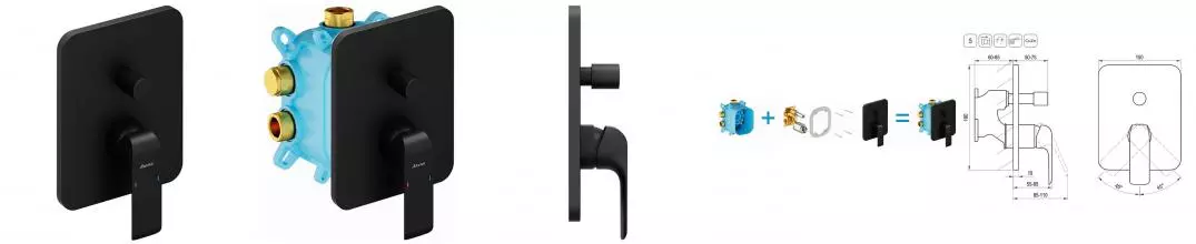 Смеситель настенный с переключателем FL 065.20 для R-box чёрный X070179 · Flat, Ravak, X070179