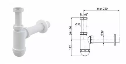 Сифон для раковины «AlcaPlast» AG210522140 без выпуска Сифон для раковины «AlcaPlast» AG210522140 без выпуска