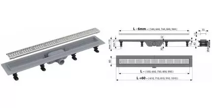 Душевой лоток «AlcaPlast»  AG100401550 боковой выпуск хром 