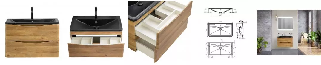 Тумба с раковиной «Belbagno» Acqua 80 (BB800/455-LV-ART-ALR-NERO) подвесная Rovere Rustico