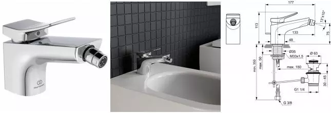 Смеситель для биде «Ideal Standard» Conca BC760AA с донным клапаном хром