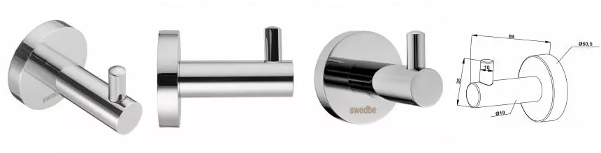 Крючок «Swedbe» Attribut 9804 на стену хром Крючок «Swedbe» Attribut 9804 на стену хром