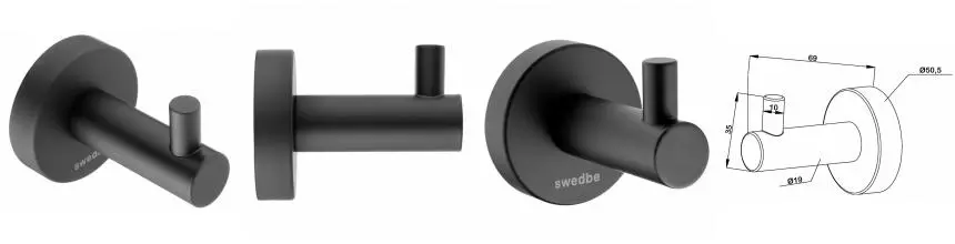 Крючок «Swedbe» Attribut 9804B на стену чёрный матовый Крючок «Swedbe» Attribut 9804B на стену чёрный матовый