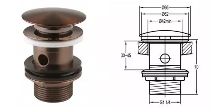 Донный клапан для раковины «Swedbe» Terracotta 2563 с механизмом Клик-Клак тёмная бронза