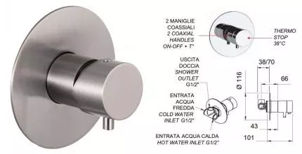 Смеситель для душа «Remer» Minimal NT30NPO с термостатом брашированный никель Смеситель для душа «Remer» Minimal NT30NPO с термостатом брашированный никель
