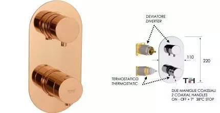 Внешняя часть смесителя «Remer» Minimal Thermo NT92KBRL медь