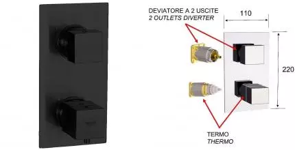 Внешняя часть смесителя «Remer» Qubica Thermo QT92KBCFP на 2 выхода шлифованный чёрный хром