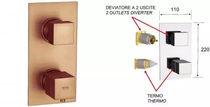 Внешняя часть смесителя «Remer» Qubica Thermo QT92KBVO на 2 выхода бронза