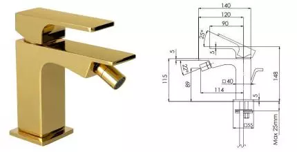 Смеситель для биде «Remer» Absolute AU20DO с донным клапаном золото