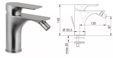 Смеситель для биде «Remer» Infinity I20NP с донным клапаном никель