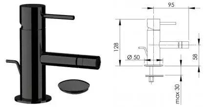 Смеситель для биде «Remer» X-Style X20CFP с донным клапаном шлифованный чёрный хром