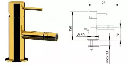 Смеситель для биде «Remer» X-Style X20DS с донным клапаном матовое золото Смеситель для биде «Remer» X-Style X20DS с донным клапаном матовое золото