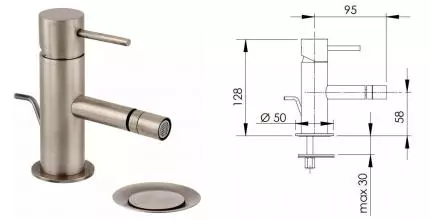 Смеситель для биде «Remer» X-Style X20NP с донным клапаном никель