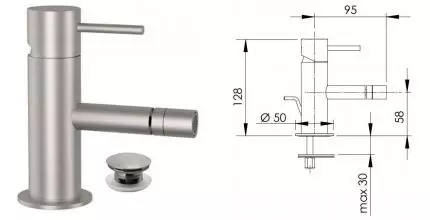 Смеситель для биде «Remer» X-Style SSX20B с донным клапаном нержавеющая сталь