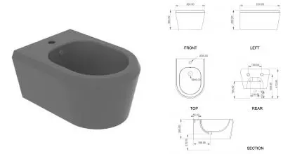 Подвесное биде «GSG» Cruise CRBISO020 серый цемент/матовый Подвесное биде «GSG» Cruise CRBISO020 серый цемент/матовый