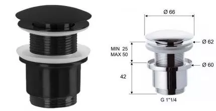 Донный клапан для раковины «Remer» 904CC2114NO с механизмом Клик-Клак черный матовый