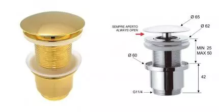 Донный клапан для раковины «Remer» 9072114BG с механизмом Клик-Клак золото шлифованное