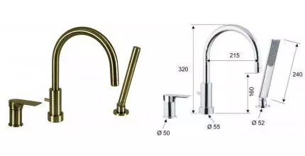 Смеситель на борт ванны «Remer» Infinity I07VO бронза Смеситель на борт ванны «Remer» Infinity I07VO бронза