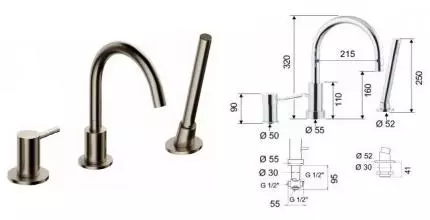 Смеситель на борт ванны «Remer» Minimal N072NPO брашированный никель Смеситель на борт ванны «Remer» Minimal N072NPO брашированный никель