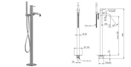 Напольный смеситель для ванны «Remer» X-Style Inox SSX08 нержавеющая сталь