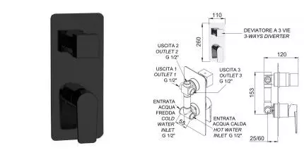 Смеситель для душа «Remer» Dream D93NO чёрный матовый