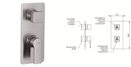 Внешняя часть смесителя «Remer» Energy EY92KBNP на 2 выхода брашированный никель Внешняя часть смесителя «Remer» Energy EY92KBNP на 2 выхода брашированный никель