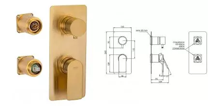 Внешняя часть смесителя «Remer» Infinity I92KBBG на 2 выхода брашированное золото