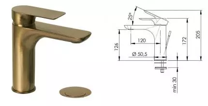 Смеситель для раковины «Remer» Infinity I10VO с донным клапаном бронза