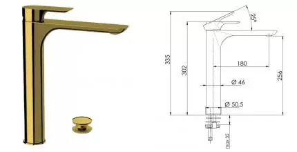 Смеситель для раковины «Remer» Infinity I10LDO с донным клапаном золото