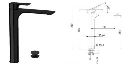 Смеситель для раковины «Remer» Infinity I10LNO с донным клапаном чёрный матовый Смеситель для раковины «Remer» Infinity I10LNO с донным клапаном чёрный матовый