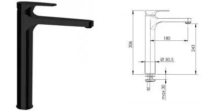 Смеситель для раковины «Remer» Class Line L11LXLNO чёрный матовый